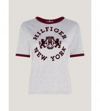 Tommy Hilfiger Camiseta con logo universitario aterciopelado gris