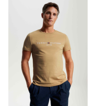 Tommy Hilfiger T-shirt de corte justo com logtipo bordado em bege