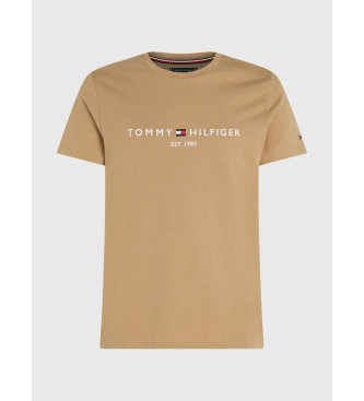 Tommy Hilfiger Schmal geschnittenes T-Shirt mit gesticktem Logo in Beige