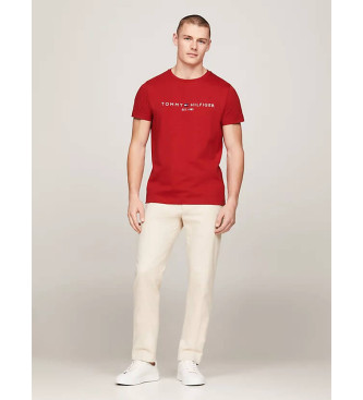 Tommy Hilfiger T-shirt de corte justo com logtipo bordado a vermelho