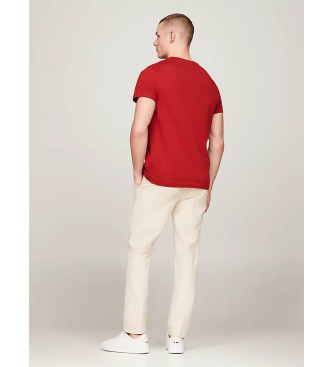 Tommy Hilfiger T-shirt de corte justo com logtipo bordado a vermelho