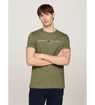 Tommy Hilfiger Slim fit T-shirt met groen geborduurd logo