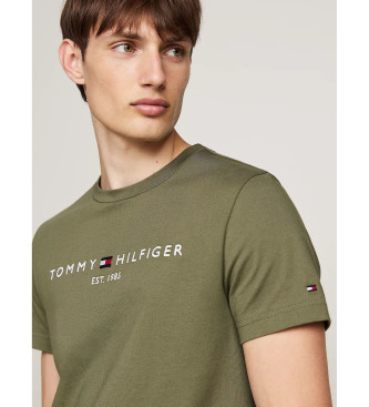 Tommy Hilfiger Slim fit T-shirt met groen geborduurd logo