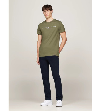 Tommy Hilfiger Slim fit T-shirt met groen geborduurd logo