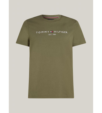 Tommy Hilfiger Slim fit T-shirt met groen geborduurd logo