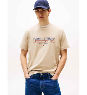 Tommy Hilfiger Rundhals-T-Shirt mit beigem Logo