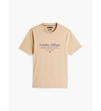 Tommy Hilfiger Rundhals-T-Shirt mit beigem Logo