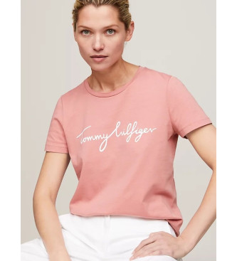 Tommy Hilfiger T-shirt com gola redonda e logtipo rosa