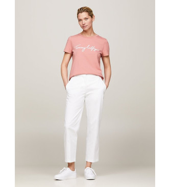 Tommy Hilfiger Rundhals-T-Shirt mit rosa Logo