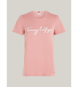 Tommy Hilfiger Rundhals-T-Shirt mit rosa Logo