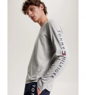 Tommy Hilfiger T-shirt slim fit a maniche lunghe con logo grigio