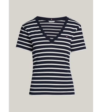 Tommy Hilfiger Granatowy t-shirt z wąskim dekoltem w szpic