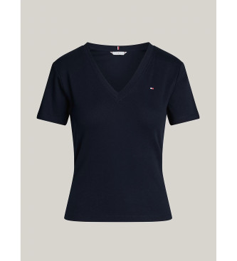 Tommy Hilfiger Granatowy t-shirt z wąskim dekoltem w szpic