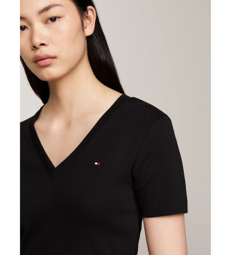 Tommy Hilfiger Camiseta slim con cuello de pico negro