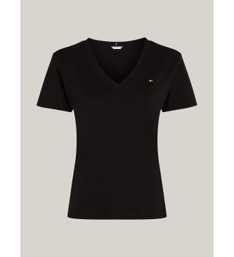 Tommy Hilfiger Camiseta slim con cuello de pico negro