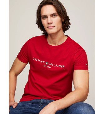 Tommy Hilfiger T-shirt de corte justo com logtipo bordado a vermelho