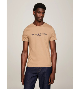 Tommy Hilfiger Schmal geschnittenes T-Shirt mit braunem Logo