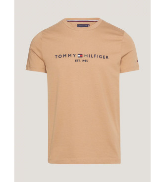 Tommy Hilfiger Majica tankega kroja z rjavim logotipom