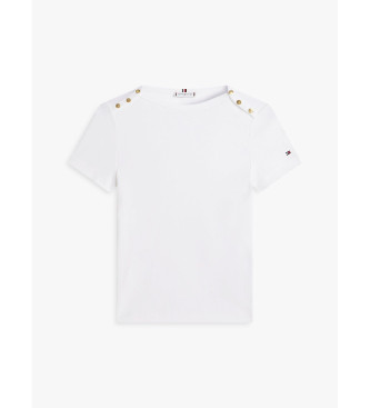 Tommy Hilfiger Koszulka typu slim fit z dekoltem w łódkę i beżowymi guzikami