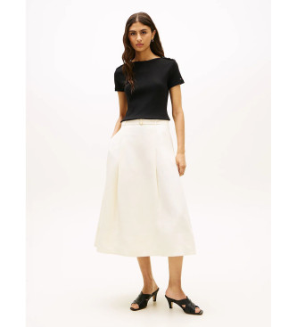 Tommy Hilfiger Wąska koszulka z dekoltem w łódkę i guzikami, czarna