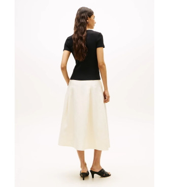 Tommy Hilfiger Wąska koszulka z dekoltem w łódkę i guzikami, czarna