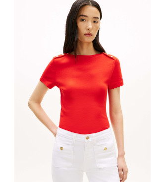 Tommy Hilfiger Slim fit T-shirt met boothals en knopen rood