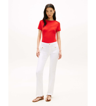 Tommy Hilfiger Slim fit T-shirt met boothals en knopen rood