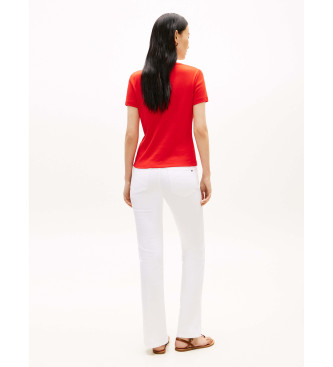 Tommy Hilfiger Slim fit T-shirt met boothals en knopen rood