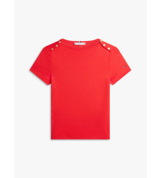 Tommy Hilfiger Slim fit T-shirt met boothals en knopen rood