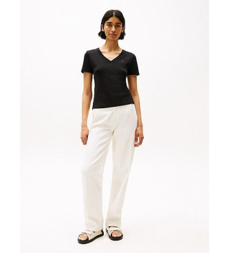 Tommy Hilfiger Camiseta slim de cuello de pico negro