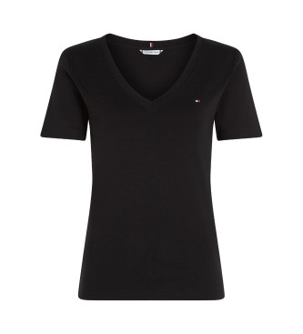 Tommy Hilfiger Camiseta slim de cuello de pico negro
