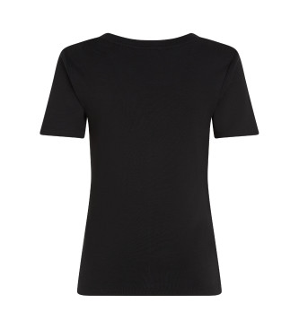 Tommy Hilfiger Camiseta slim de cuello de pico negro
