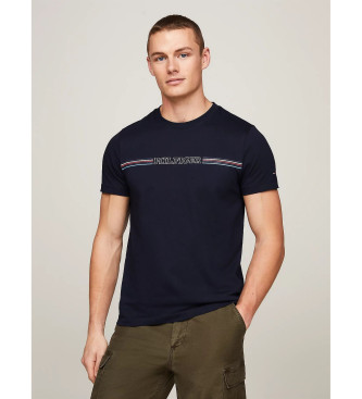 Tommy Hilfiger Schmal geschnittenes T-Shirt mit Rundhalsausschnitt und marineblauem Logo