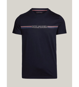 Tommy Hilfiger Schmal geschnittenes T-Shirt mit Rundhalsausschnitt und marineblauem Logo