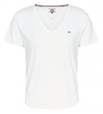 Tommy Hilfiger T-shirt bianca con scollo a V in jersey sottile TJW