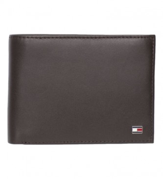 Tommy Hilfiger Eton CC Portefeuille en cuir à rabat avec pochette à monnaie marron -13x9.5x3cm