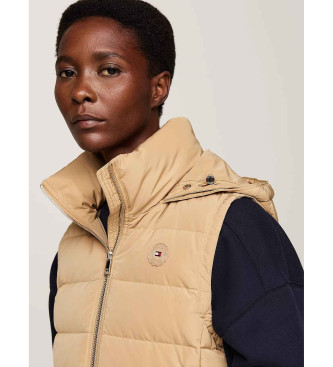 Tommy Hilfiger Gilet beige con cappuccio imbottito in piuma