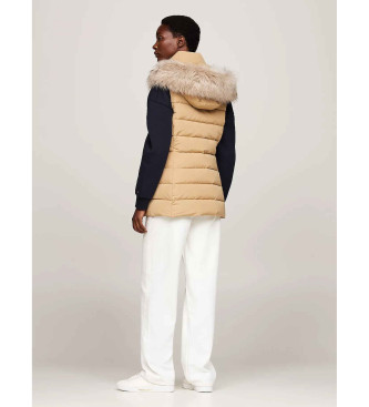 Tommy Hilfiger Gilet beige con cappuccio imbottito in piuma