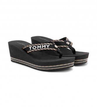 Tommy Hilfiger Flip Flops Webbing H Wedge Black -Height wedge 6cm