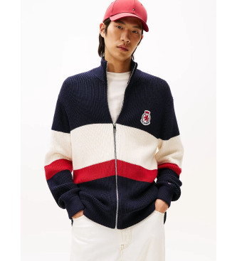 Tommy Hilfiger Blockfrgad stickad jacka med marinbl dragkedja