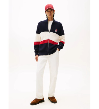 Tommy Hilfiger Blockfrgad stickad jacka med marinbl dragkedja