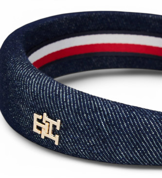 Tommy Hilfiger Elegancka dżinsowa opaska na głowę z granatowym monogramem