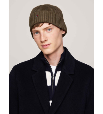 Tommy Hilfiger Green brown cashmere beanie with logo