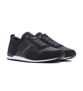 Tommy Hilfiger Iconic Leather Suede Mix Runner tênis de couro preto, branco