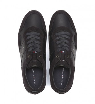 Tommy Hilfiger Iconic Leather Suede Mix Runner tênis de couro preto, branco