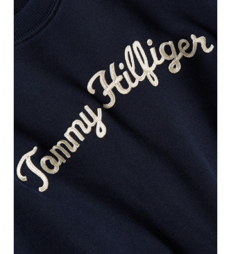 Tommy Hilfiger Pulover z logotipom v pisavi Script, izvezenim v mornariški barvi