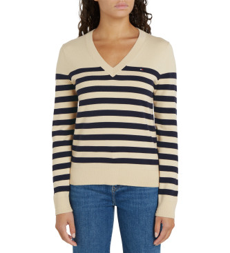 Tommy Hilfiger Gebreide Pullover Met V Hals Beige