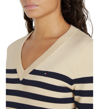 Tommy Hilfiger Gebreide Pullover Met V Hals Beige