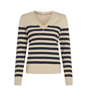 Tommy Hilfiger Gebreide Pullover Met V Hals Beige