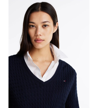 Tommy Hilfiger Maglione lavorato a trecce con scollo a V blu scuro